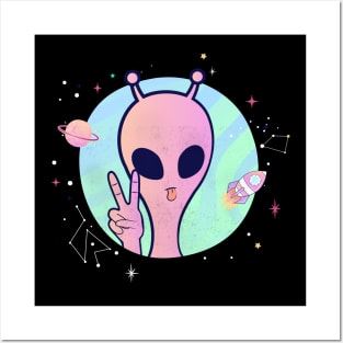 Aliens Spaceship Colorful Funny Posters and Art